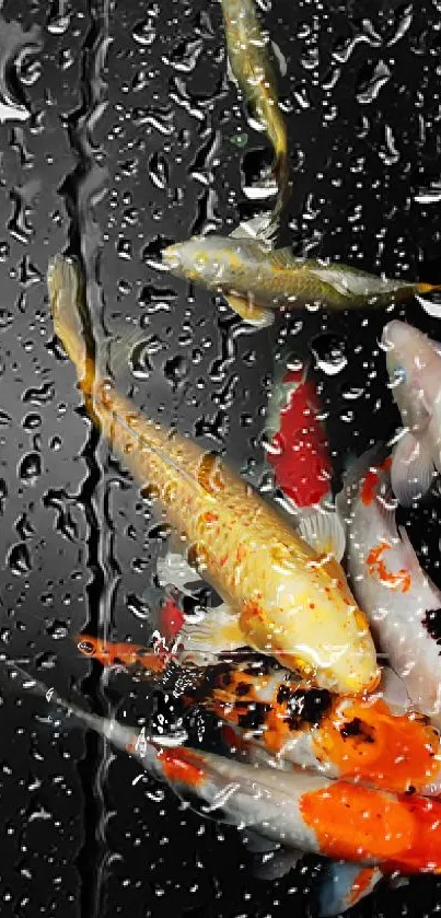 Vibrant koi fish on a dark background mobile wallpaper.