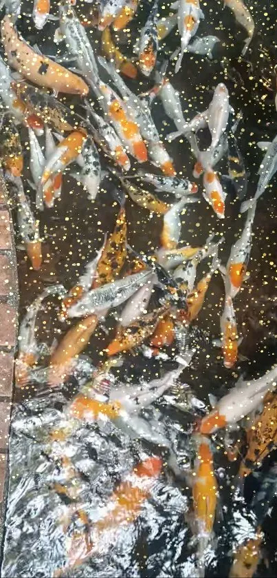 Colorful koi fish swimming in a tranquil pond.