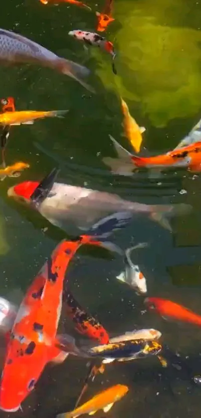 Vibrant koi fish swimming in a tranquil pond.