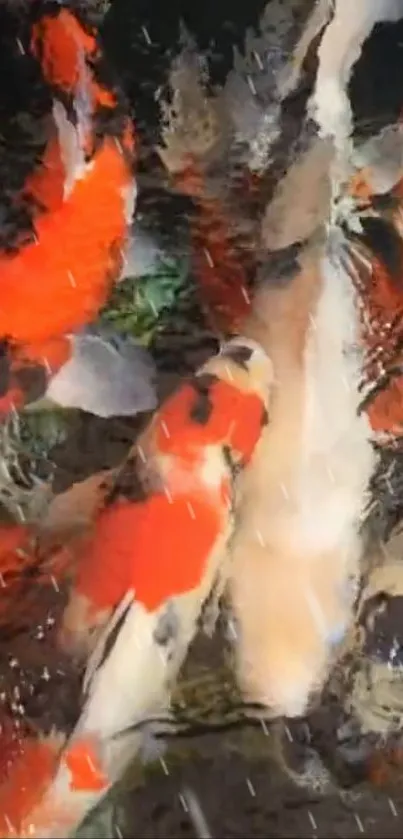 Vibrant orange and white koi fish swimming beautifully underwater.