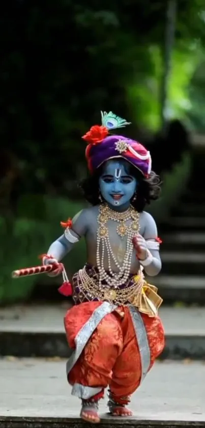 Vibrant child Krishna in traditional attire.