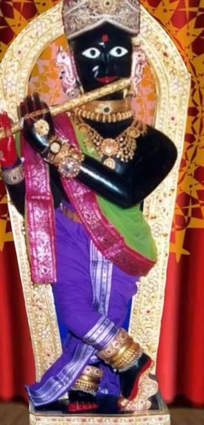 Vibrant image of Lord Krishna in colorful attire, perfect for a spiritual mobile wallpaper.