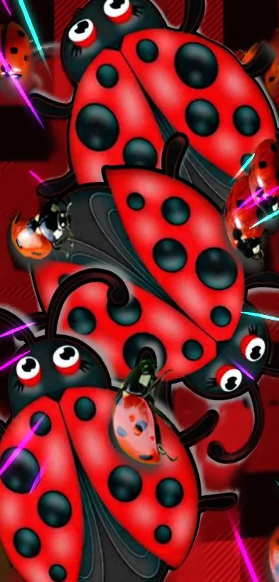 Vibrant ladybug wallpaper with checkered background.