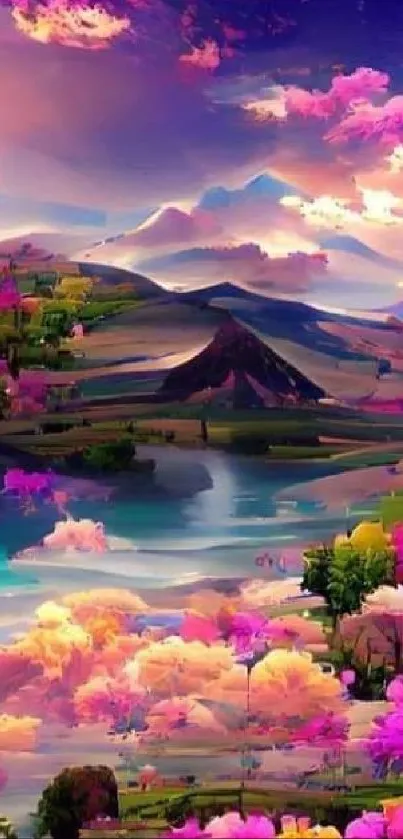 Vibrant and artistic landscape mobile wallpaper with colorful hills and sunset.