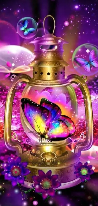 Colorful lantern with butterflies in purple theme