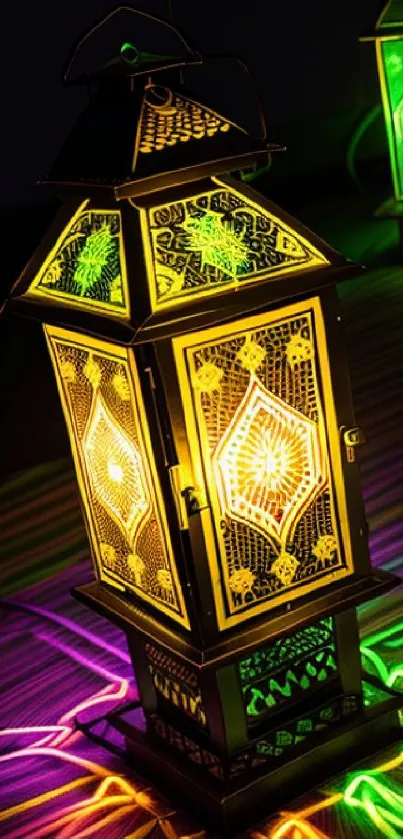 Vibrant lanterns with colorful glow on mobile wallpaper.