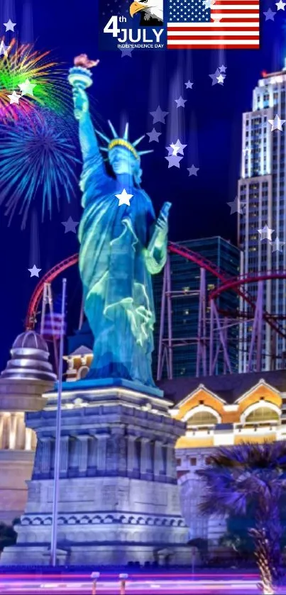 Las Vegas night cityscape with landmarks and colorful night sky.
