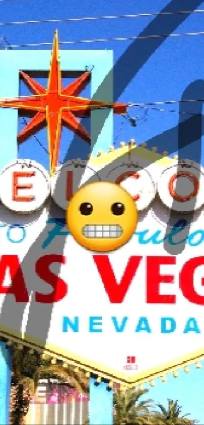 Vibrant Las Vegas sign with blue sky and palm trees.