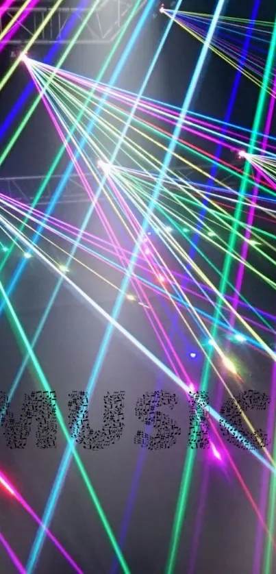 Colorful laser lights creating music-themed wallpaper.