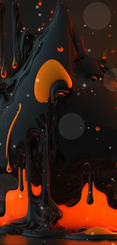 Dynamic orange and black lava flow wallpaper with abstract design.