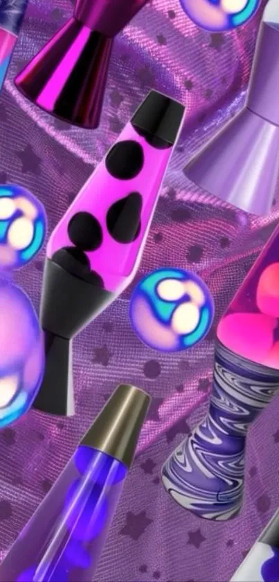 Colorful lava lamp pattern on purple background.