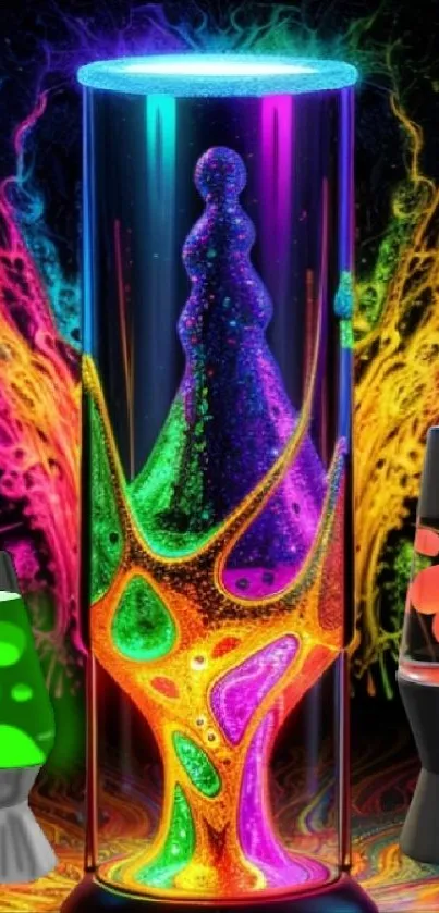 Colorful lava lamp wallpaper with vibrant neon glows.