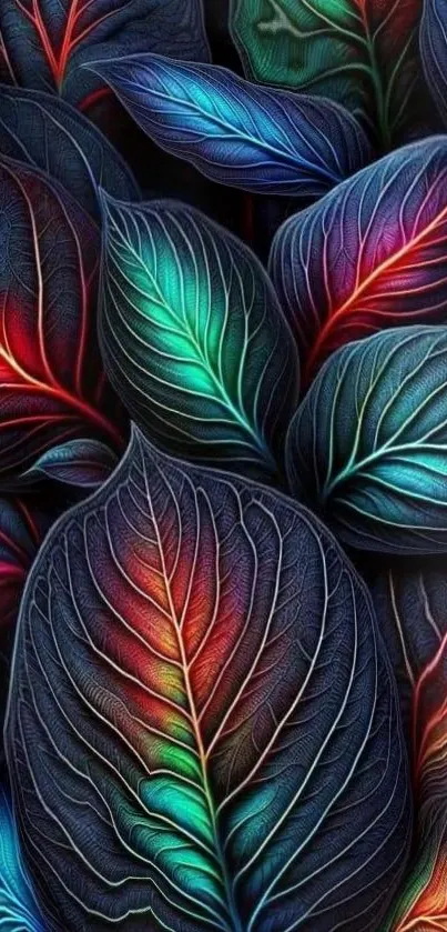 Vibrant abstract art with colorful leaves.