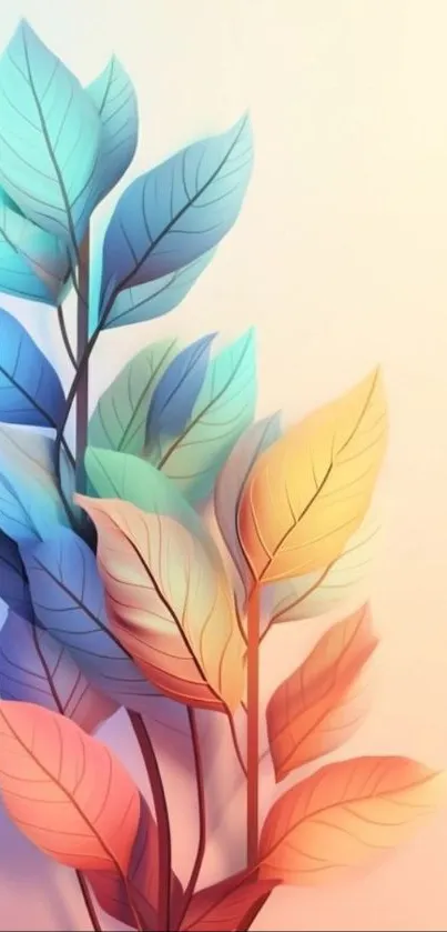 Vibrant gradient leaves with colorful design on phone wallpaper.