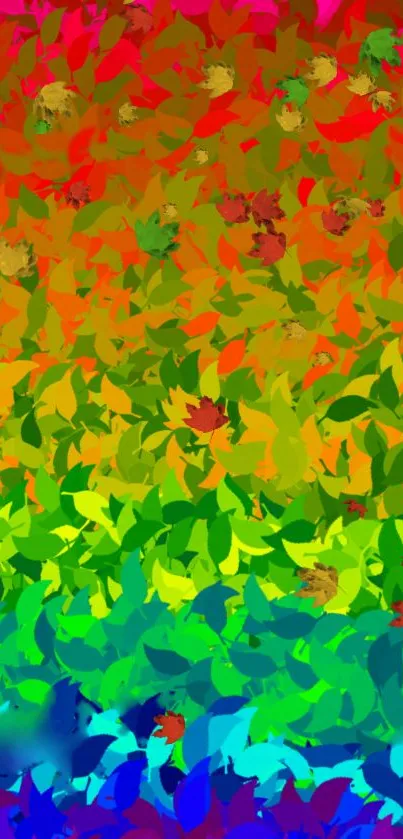 Vibrant leaf gradient wallpaper with rainbow colors.