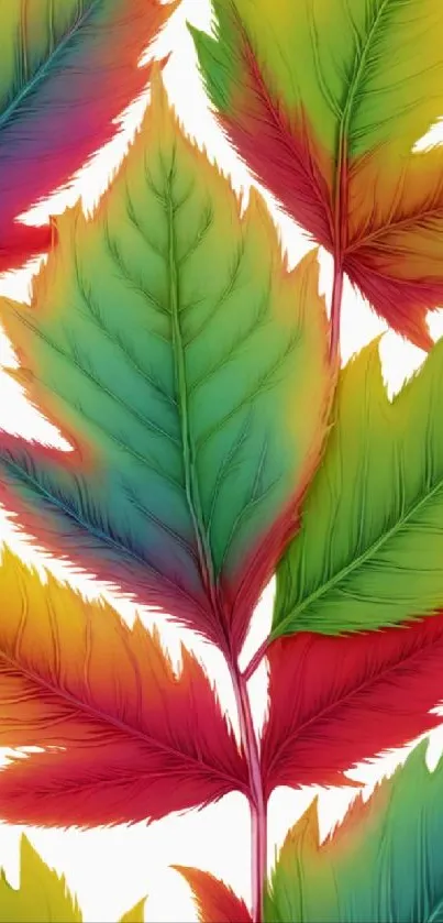 Vibrant, colorful leaf pattern wallpaper with green dominant hues.