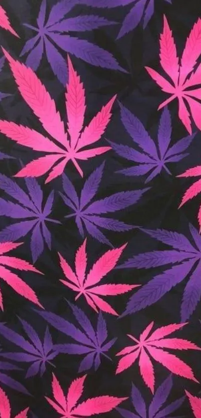 Pink and purple leaf pattern wallpaper for mobile devices.