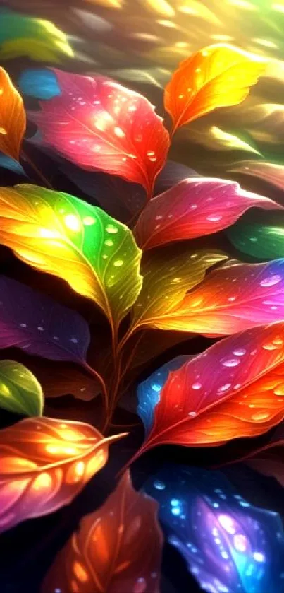 Colorful rain-kissed leaves in vibrant hues.