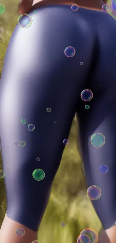 Purple leggings with bubbles on a blurry natural background wallpaper.