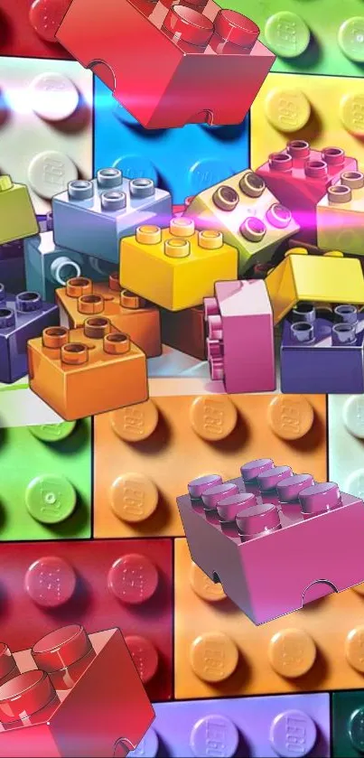 Vibrant wallpaper featuring colorful LEGO blocks on a mobile background.