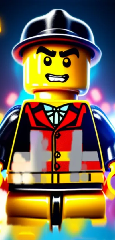 Bright LEGO character in vivid colors on a dynamic mobile wallpaper.