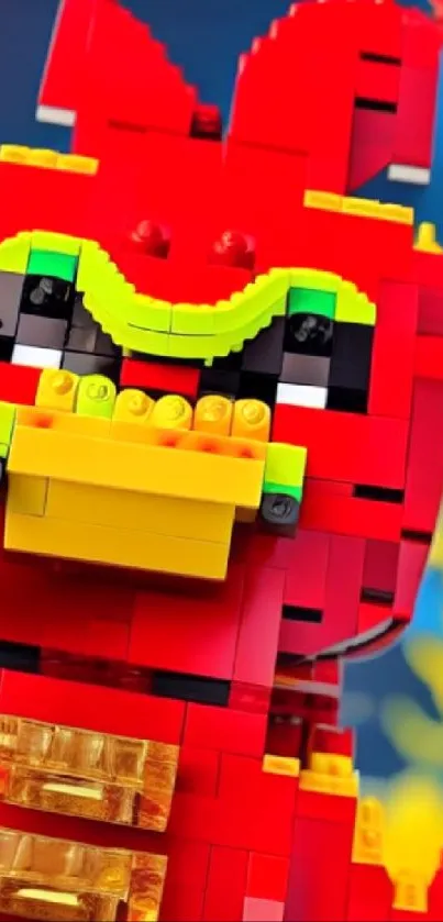 Colorful LEGO dragon design with vibrant red bricks.