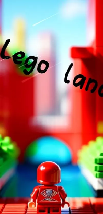 Vibrant Lego scene with mini-figure exploring a colorful landscape.