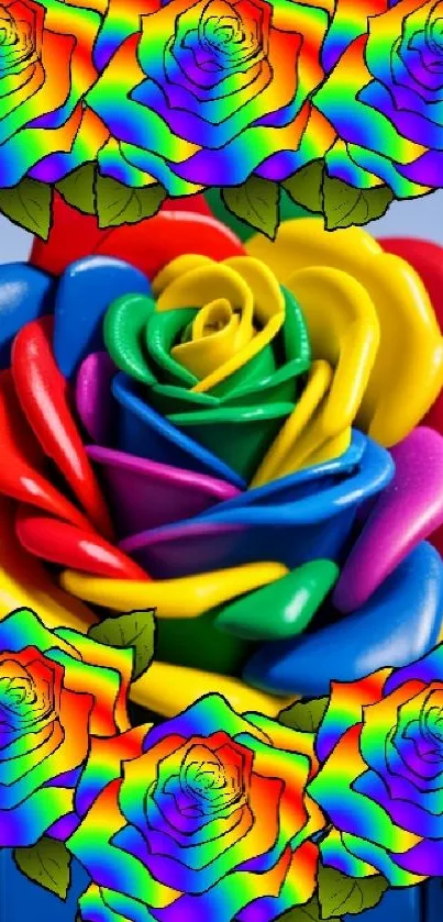 Colorful Lego rose wallpaper with rainbow hues and a vibrant design.