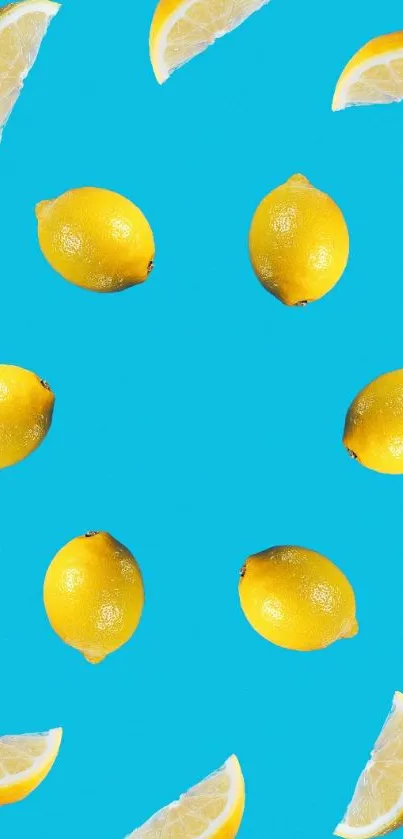 Lemon pattern wallpaper on blue background.