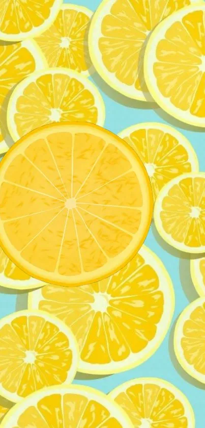 Vibrant yellow lemon slices on a light blue background.