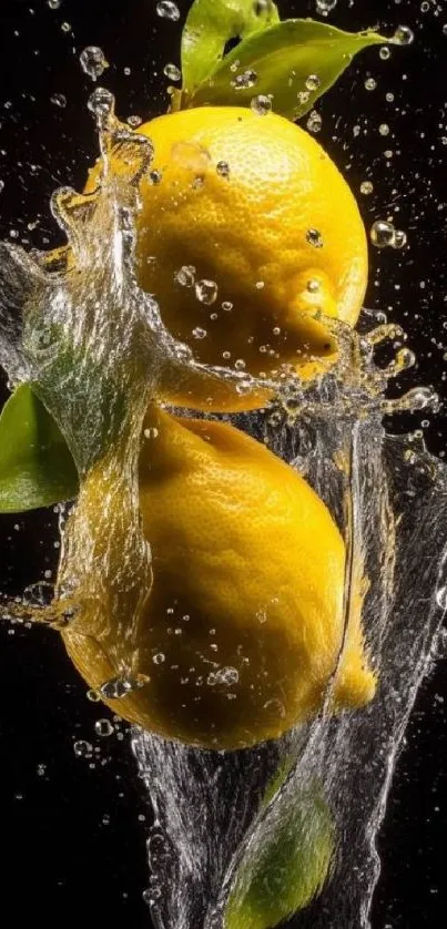 Lemons splashing in dynamic water on dark background.