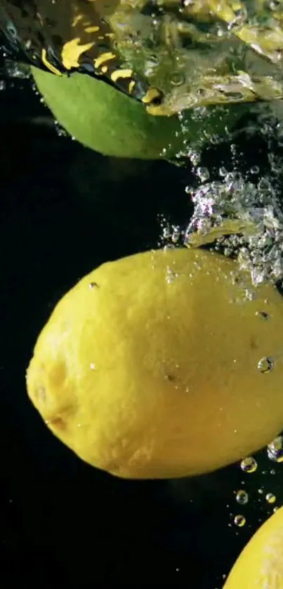 Lemon creating a splash in water with vibrant yellow hues.