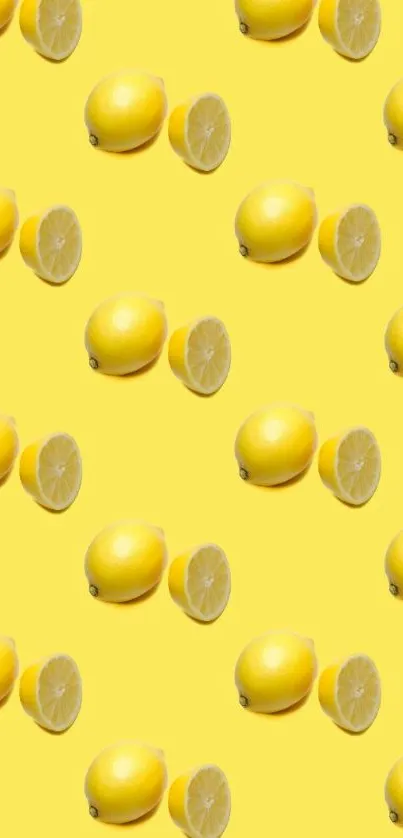 Seamless pattern of yellow lemons on a bright yellow background.