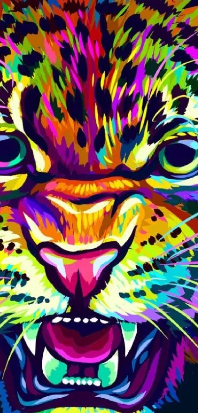 Vibrant abstract leopard artwork in vivid colors for a mobile wallpaper.