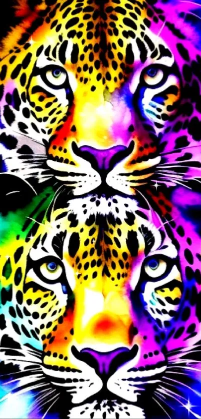 Vibrant abstract leopard artwork with bright colors.