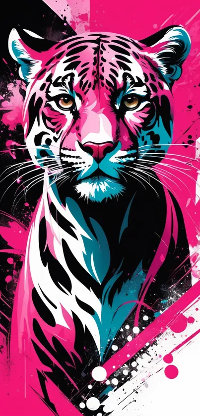 Vibrant abstract leopard art with pink and black hues.