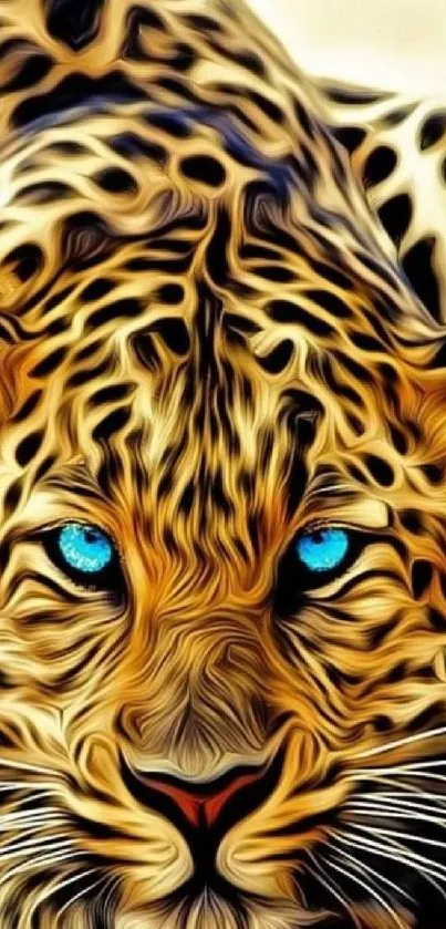 Artistic leopard with blue eyes, vibrant design.