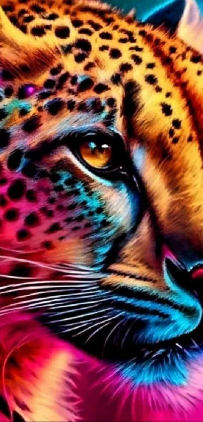 Colorful and vibrant leopard art wallpaper for mobile devices.