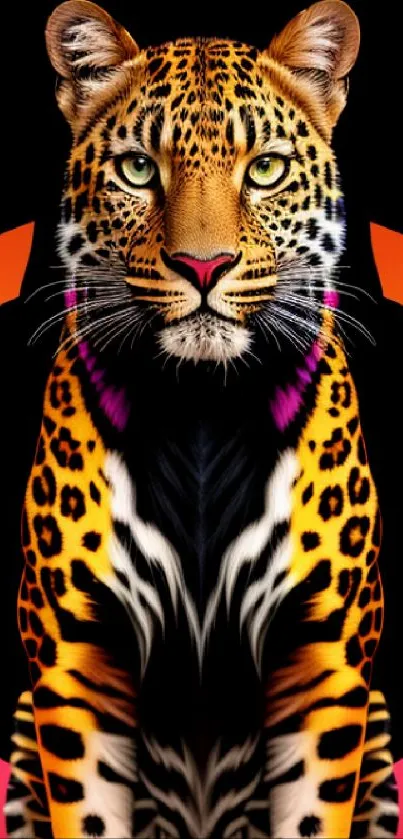 Vibrant leopard with colorful abstract background on mobile wallpaper.