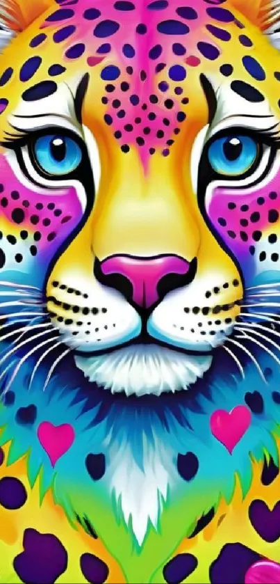 Colorful leopard with vibrant design art for mobile wallpaper.