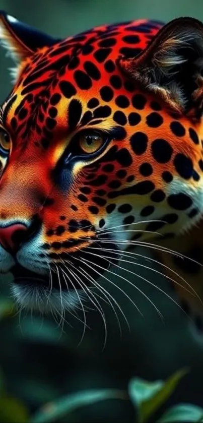 Vibrant digital art of a leopard with bold, striking colors.