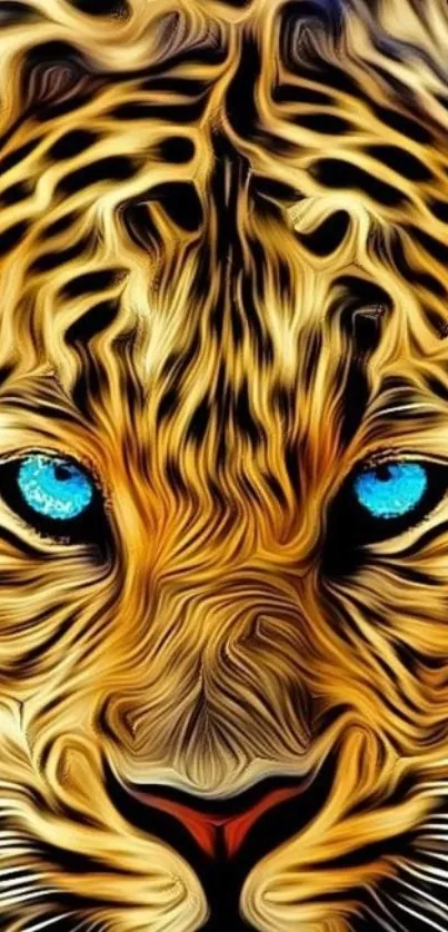 Artistic leopard wallpaper with blue eyes.