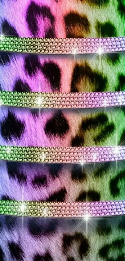 Vibrant rainbow leopard print with glitter accents.