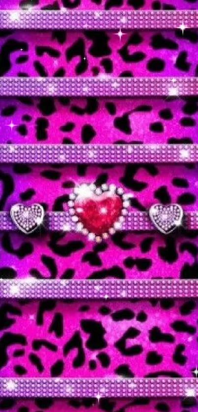 Purple leopard print with sparkling heart accents, vibrant wallpaper