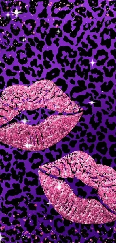 Pink glitter lips on a vibrant leopard print background.