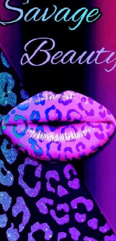 Vibrant wallpaper with leopard print lips in neon colors.