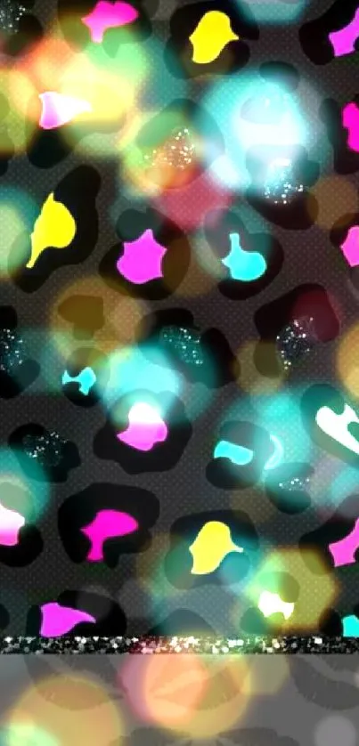 Vibrant neon leopard print wallpaper in black and bright colors.