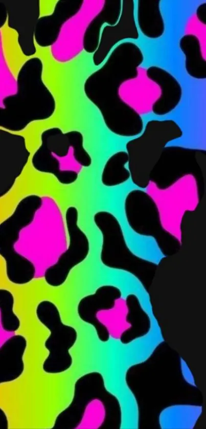 Neon leopard print with a rainbow gradient background.
