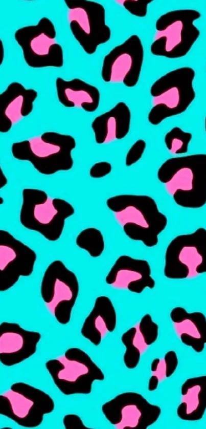 Vibrant turquoise and pink leopard print wallpaper.