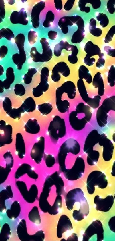 Vibrant neon leopard print wallpaper with sparkly effects.